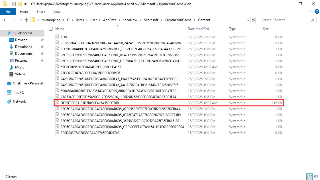 Image of the actual suspicious file