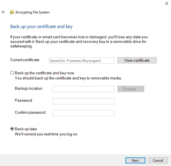 Backing Up Certificate