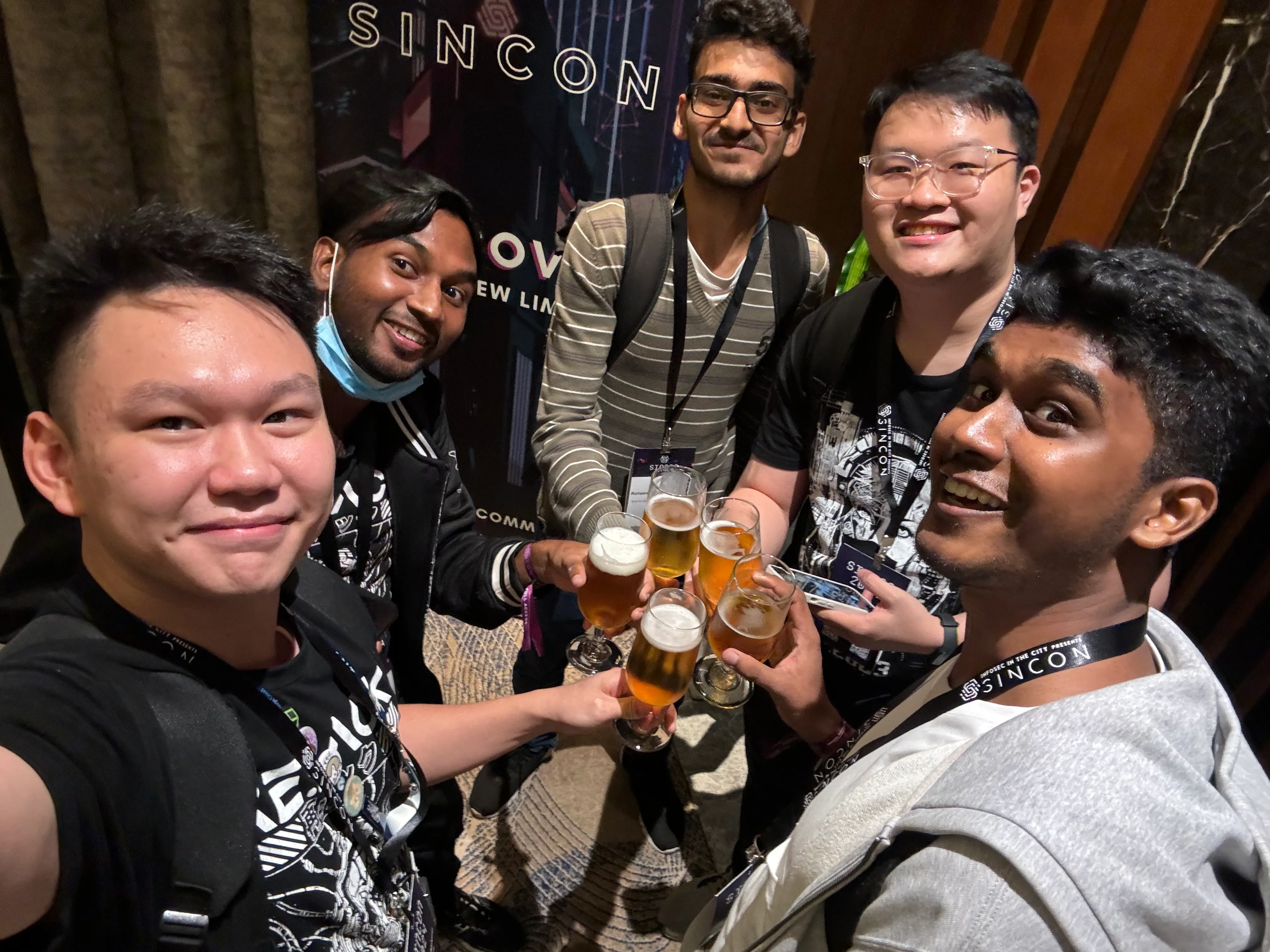 Group photo of us drinking beer