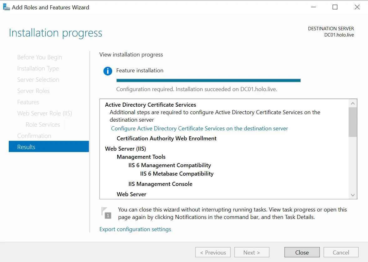 Certificate Authority Web Enrolment Installed