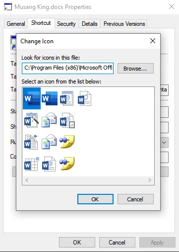 Image of changing the LNK file’s icon 