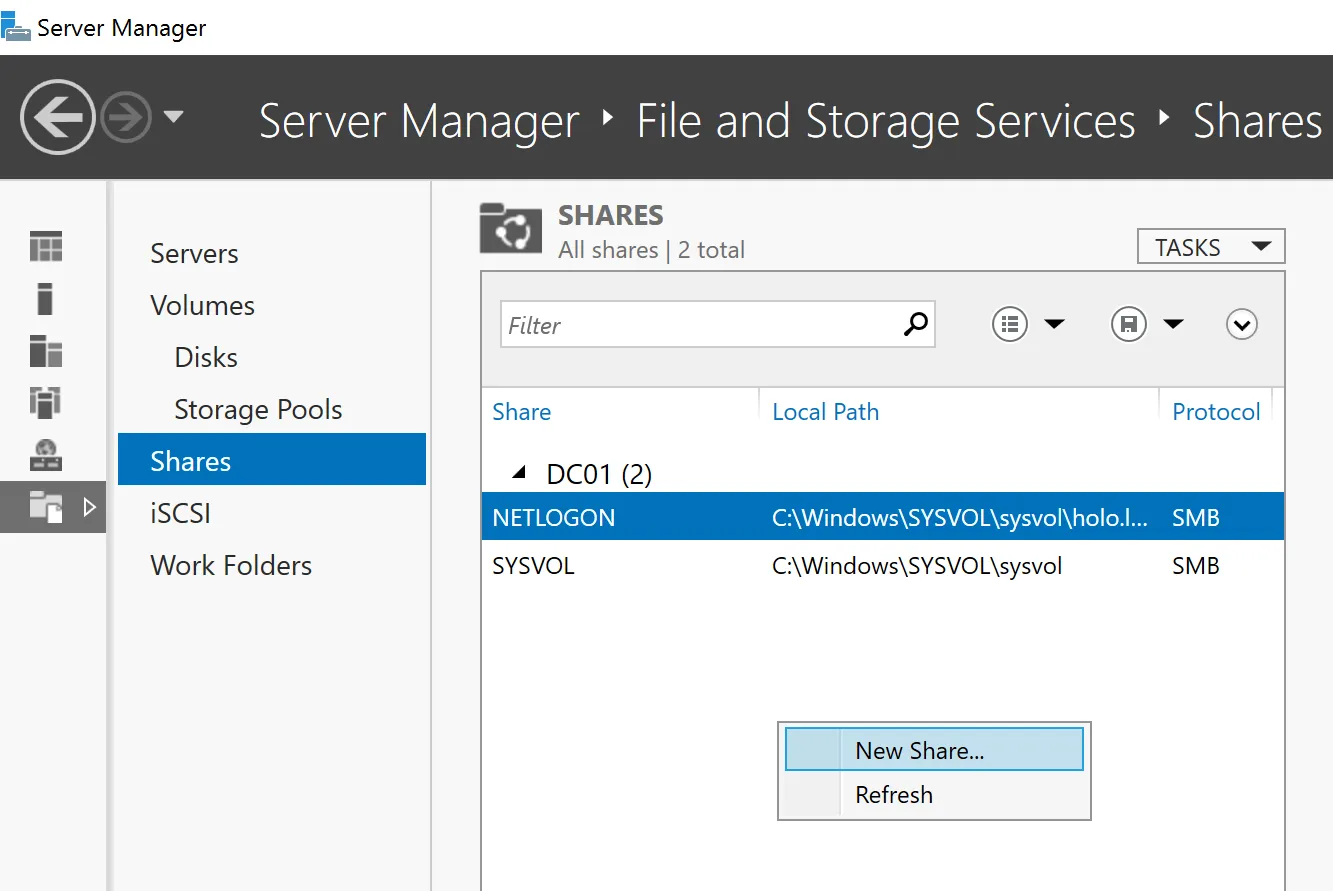 Creating a Share on the Domain Controller