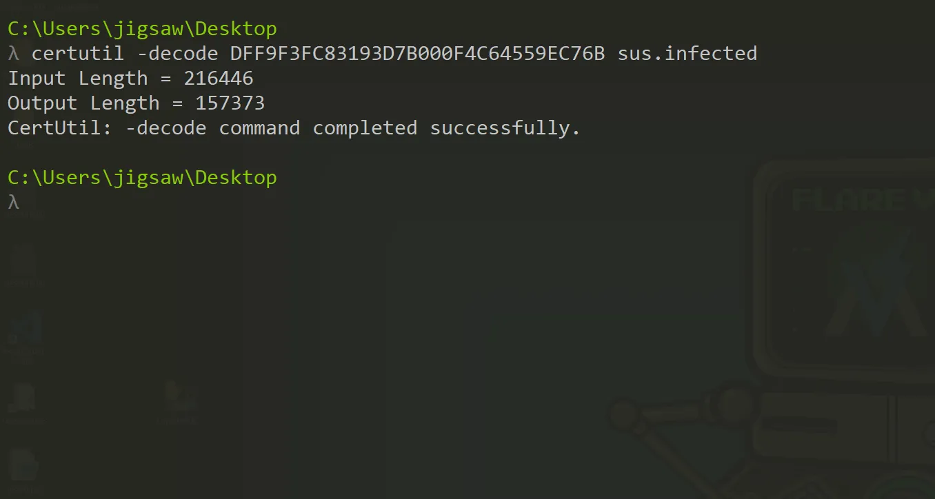 Image of the decoding the suspicious file 