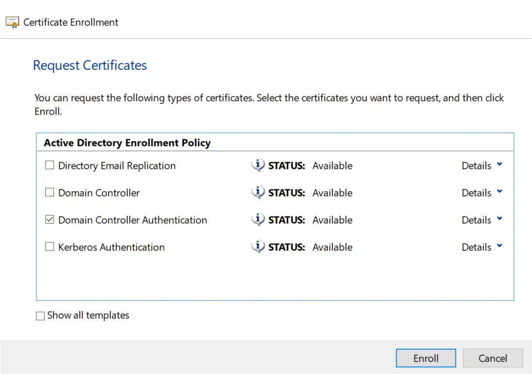 Requesting a Certificate for Domain Controller Authentication
