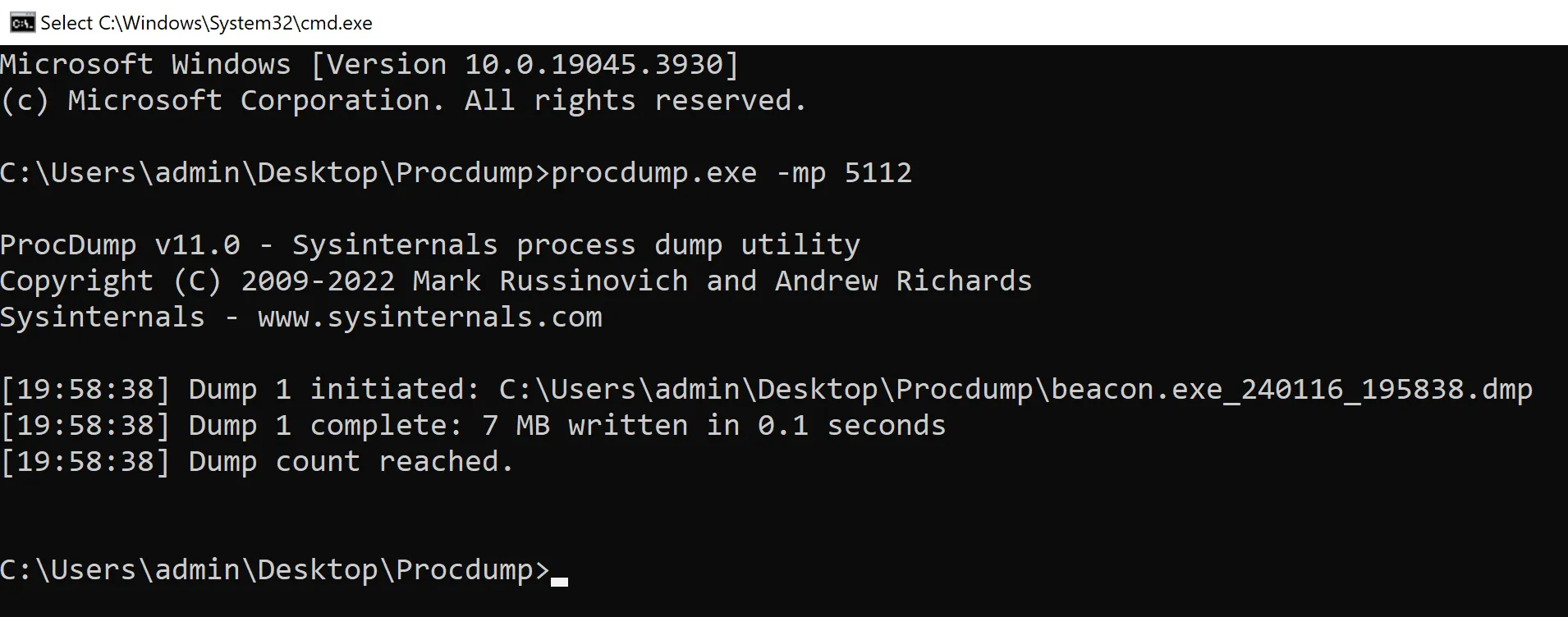 Image of dumping the beacon's process