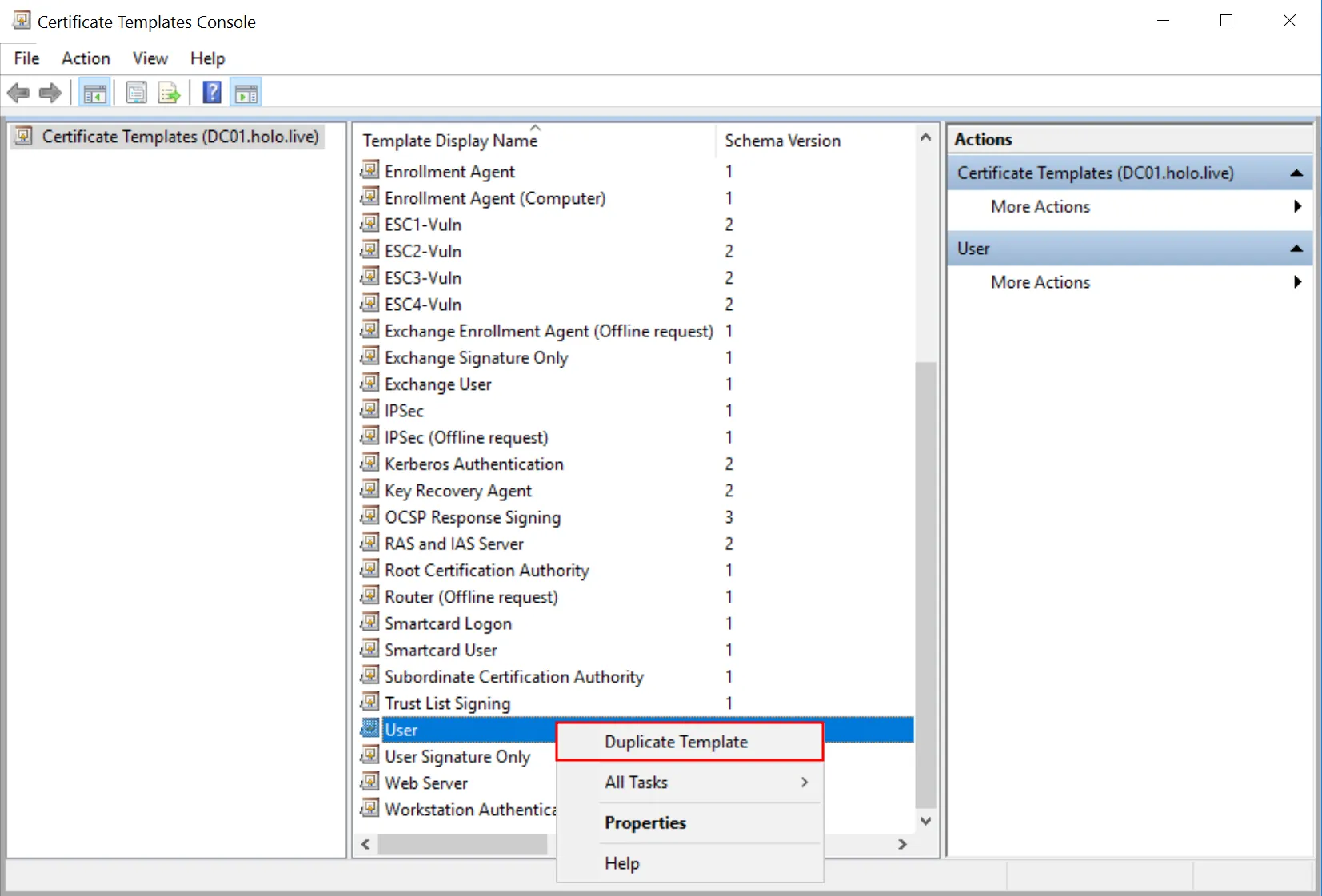 Duplicating a Certificate Template