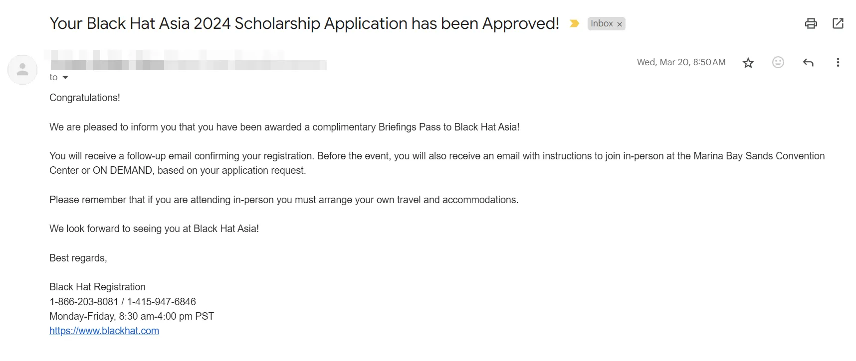 Image of the email of my sponsorship