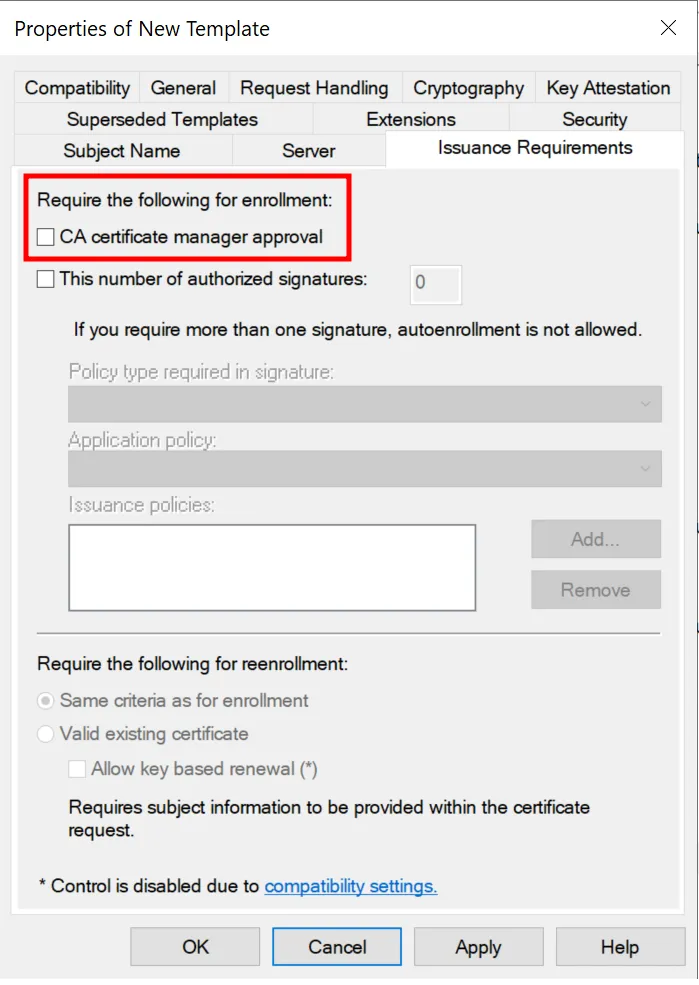 Disabling Certificate Manager Approval