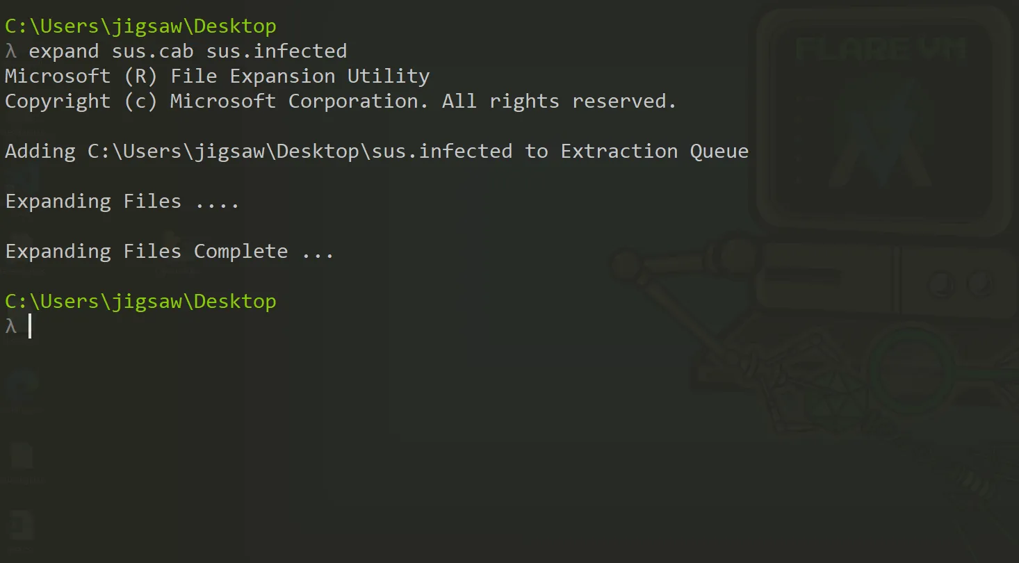 Image of expanding the .cab file