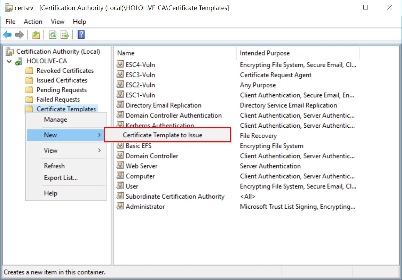 Issuing the Certificate Template to the Domain