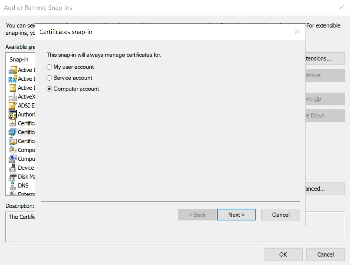 Configure the Snap-in to be Managed by Computer Accounts