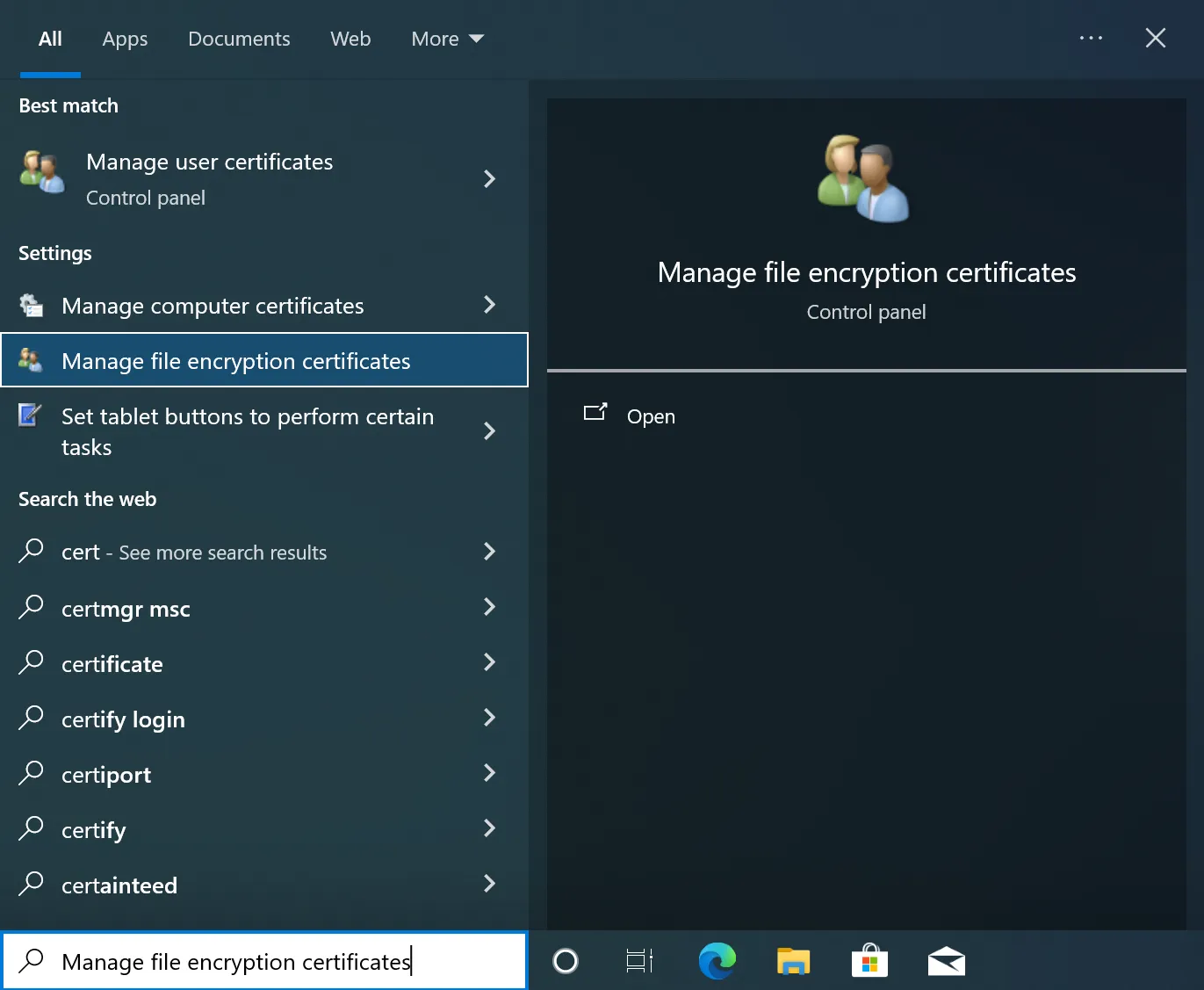Manage File Encryption Certificates