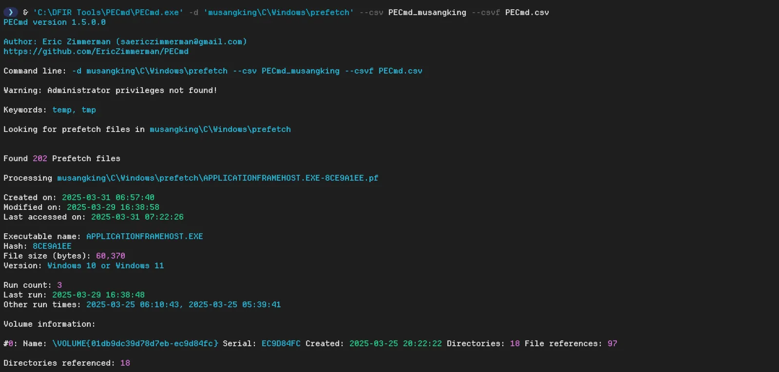 Image of the parsing Prefetch files