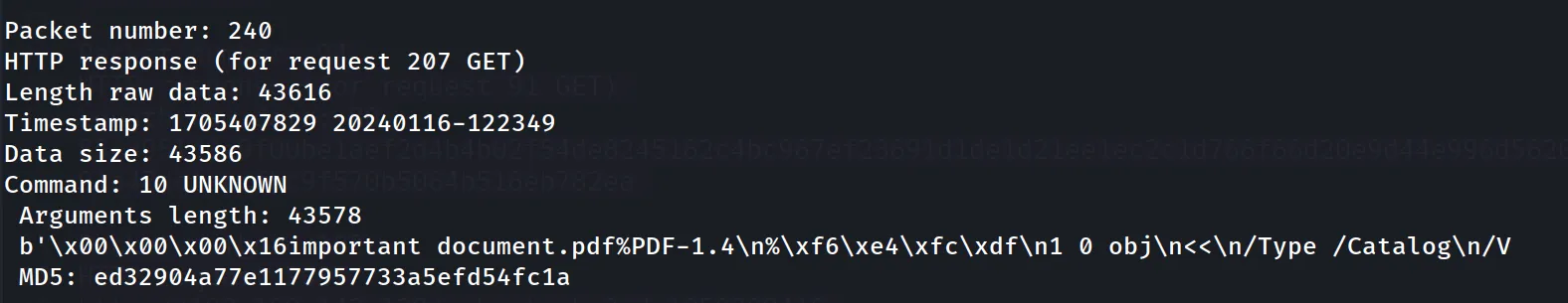 Image of a PDF file found within the traffic