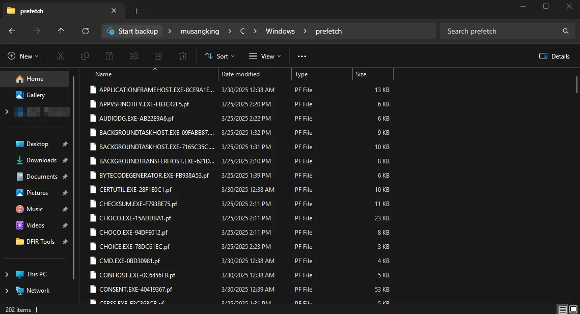 Image of the Prefetch files