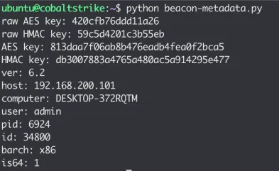 Image of sample data extracted from a Cobalt Strike 3.X beacon