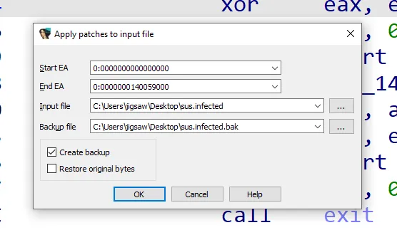 Image of saving the patched executable