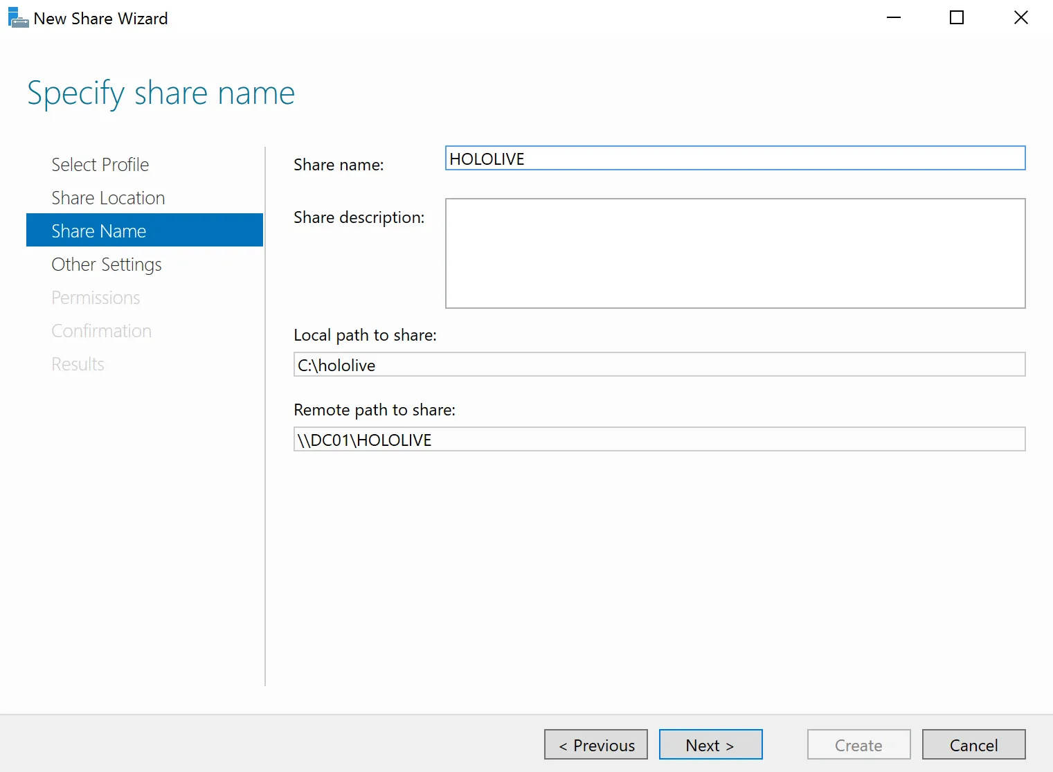 Specifying Share Name
