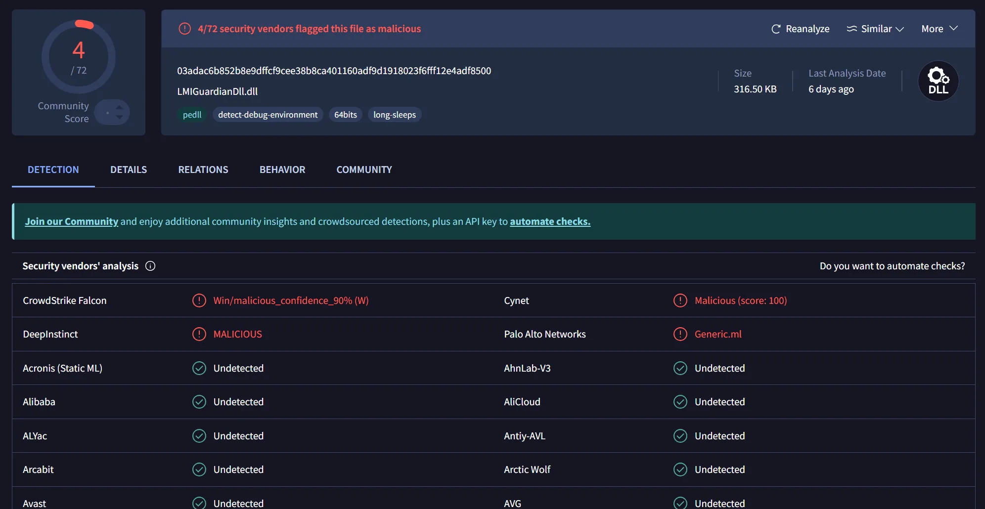 Image of beacon on VirusTotal