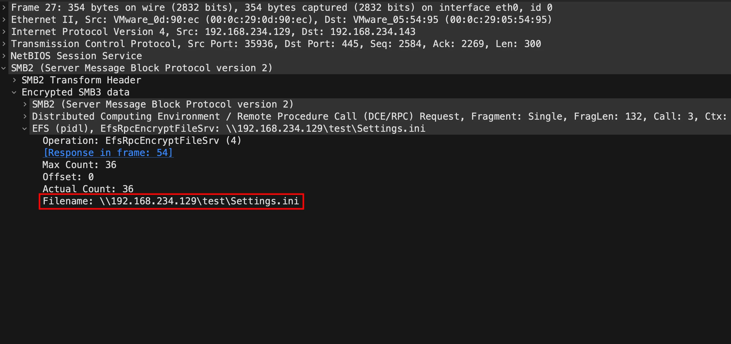 Network Packet Capture of the File Accessed by the PetitPotam Exploit