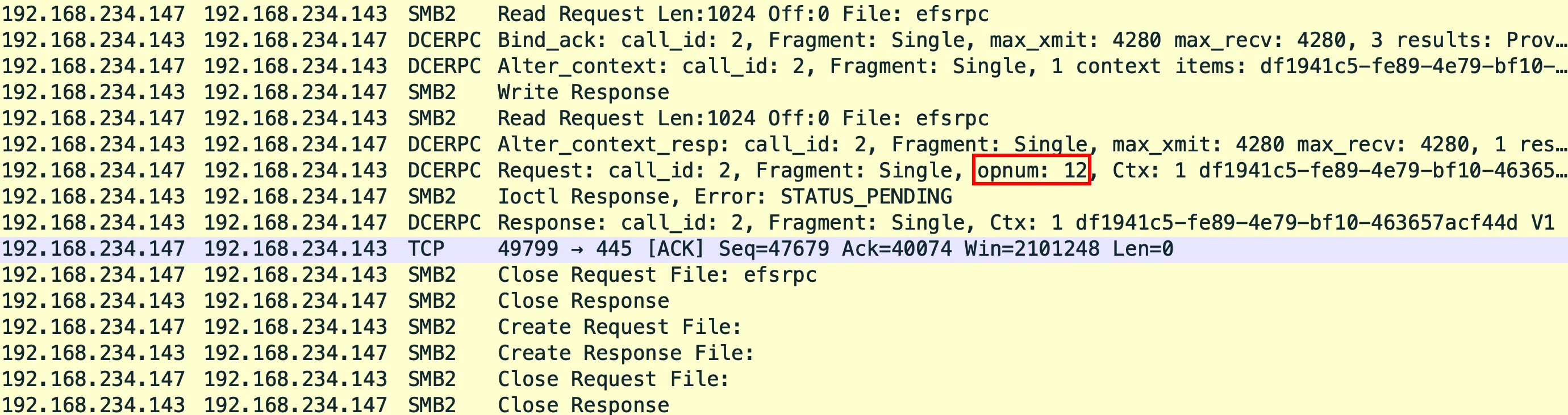 Network Packet Capture of the File’s Encryption Key Information Being Modified