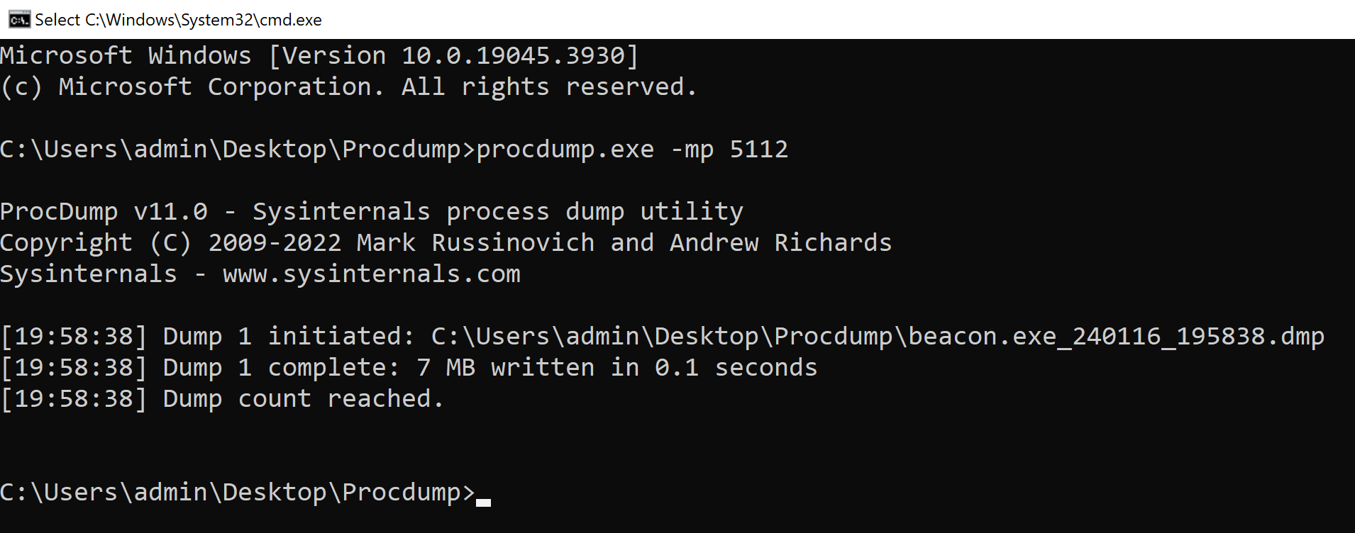 Dumping Process with Procdump